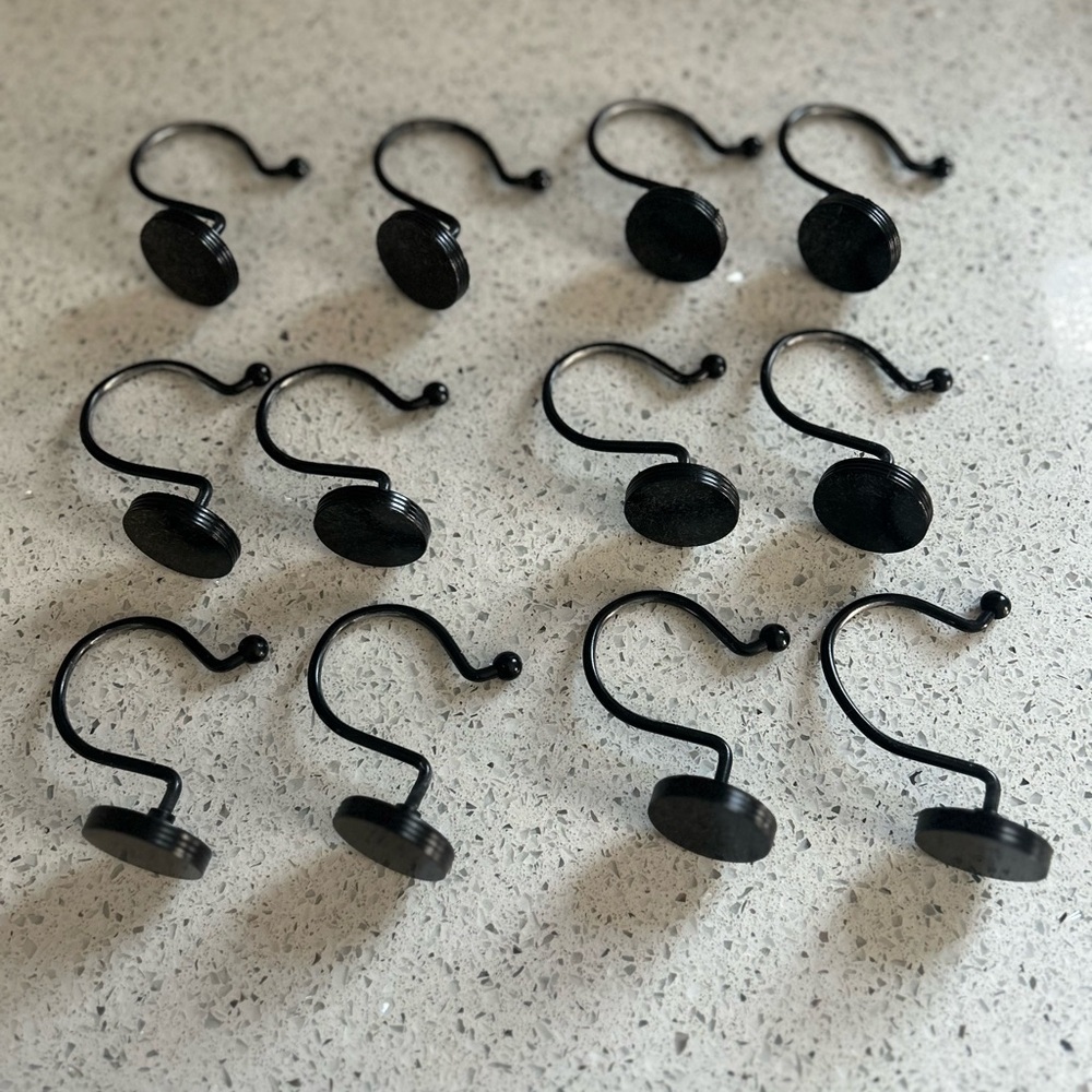 Better Homes & Gardens Matte Black Button Rustproof Shower Curtain Hooks, 12pc